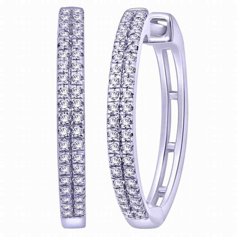 925 Sterling Silver 0.25 Cttw Round Diamonds Hoop Earring