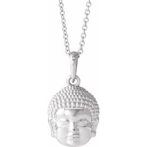 Sterling Silver 10.4 X 4.2 Mm 16-18 In Polished Meditation Buddha Necklace