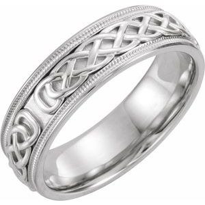 14K White Gold Celtic-Inspired Design Band Size 10