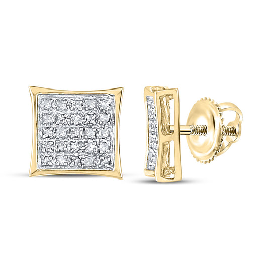 14K Yellow Gold Womens Round Diamond Kite Square Earrings 1/6 Cttw, Length: 0.39 In, Width: 0.39 In