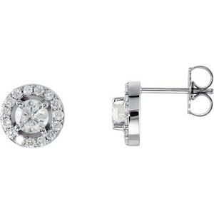 14K White Gold Round 4.5 Mm 9/10 Ctw Lab-Grown Diamond Halo-Style Earrings