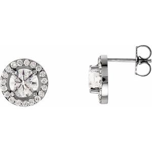 14K White Gold Round 6 Mm 1 5/8 Ctw Lab-Grown Diamond Halo-Style Earrings