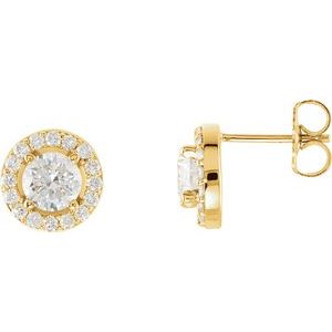 14K Yellow Gold Round 5 Mm 1 1/3 Ctw Lab-Grown Diamond Halo-Style Earrings