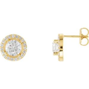 14K Yellow Gold Round 6 Mm 1 5/8 Ctw Lab-Grown Diamond Halo-Style Earrings