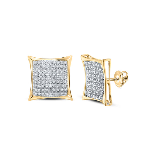 10K Yellow Gold Womens Round Diamond Square Earrings 1/2 Cttw