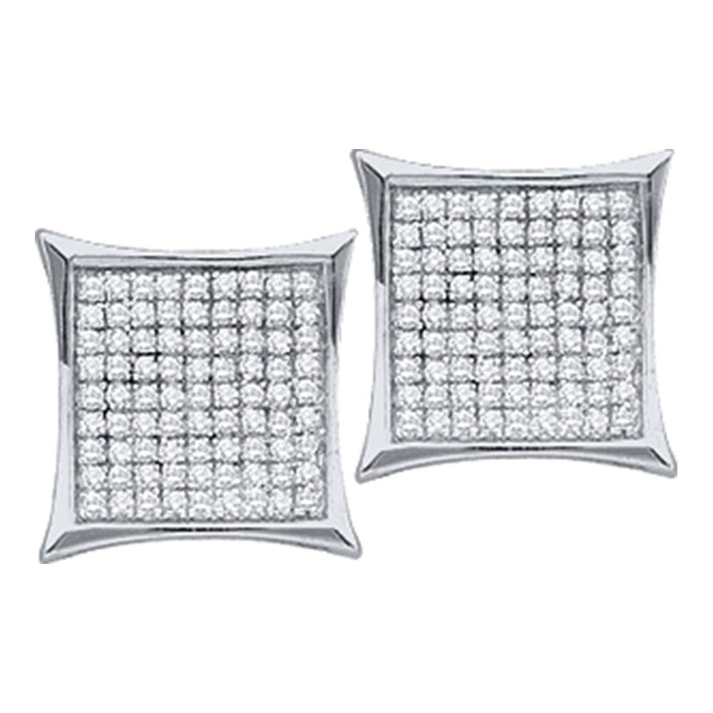 10K White Gold Womens Round Diamond Kite Cluster Earrings 7/8 Cttw