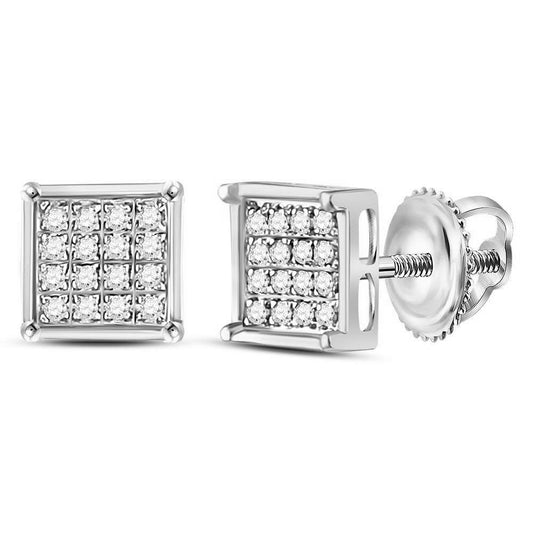 10K White Or Yellow Gold Womens Round Diamond Square Earrings