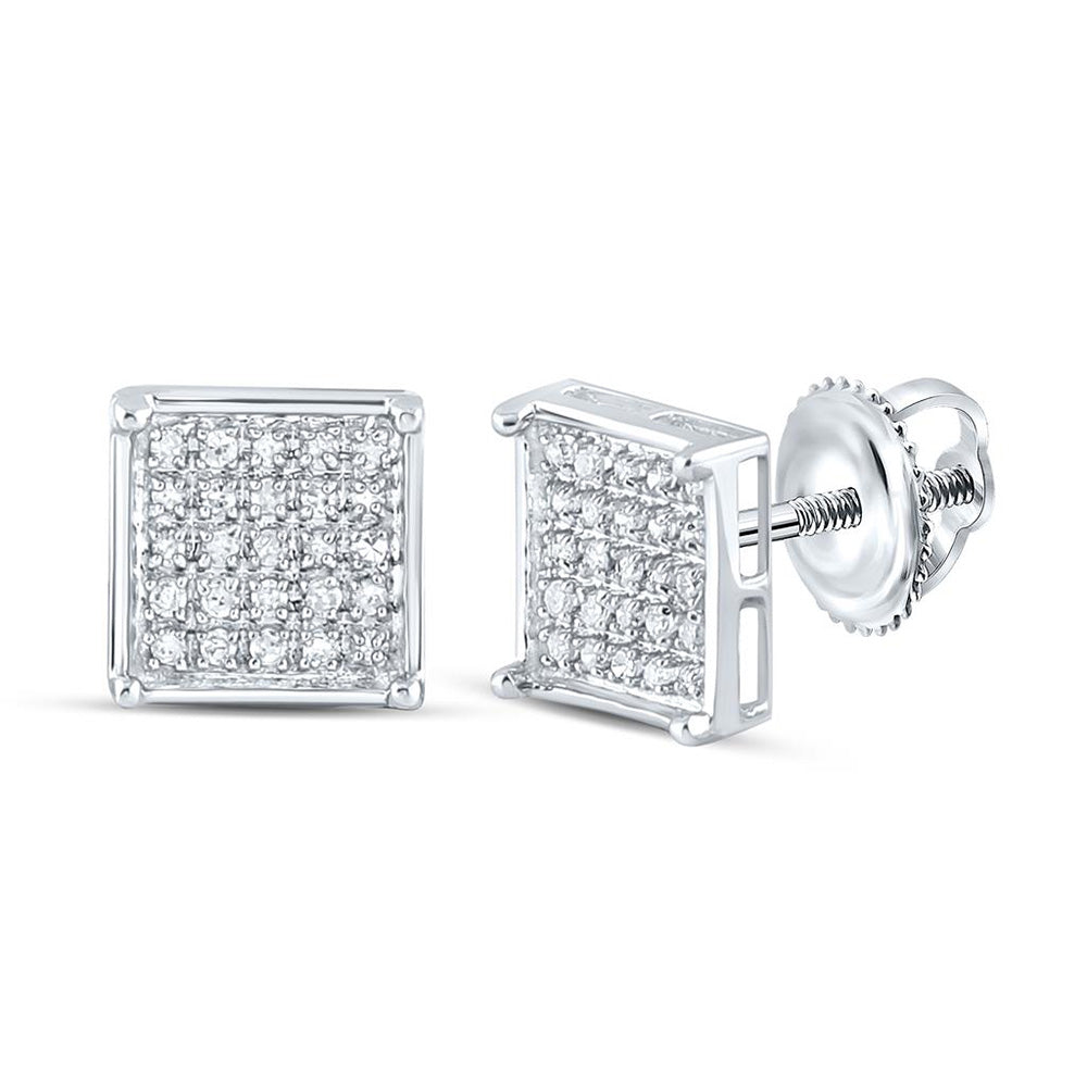 10K White Or Yellow Gold Womens Round Diamond Square Cluster Earrings