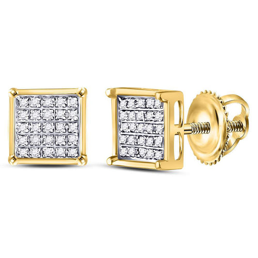 14K Yellow Gold Womens Round Diamond Square Cluster Earrings 1/6 Cttw