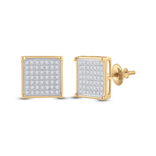 10K Yellow Gold Womens Round Diamond Square Earrings 1/3 Cttw