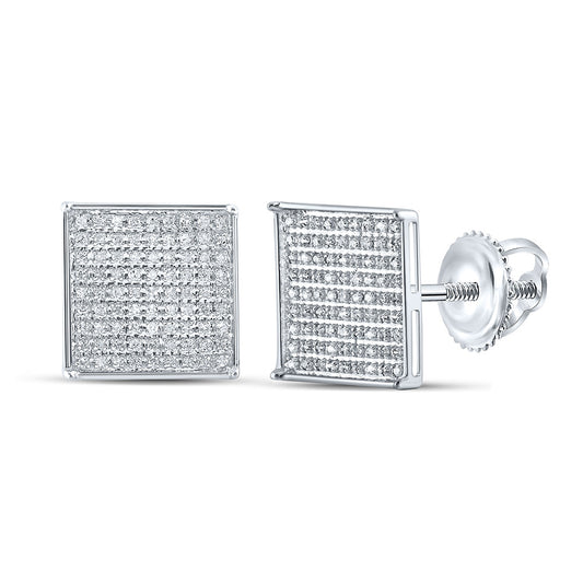 10K White Or Yellow Gold Womens Round Diamond Square Earrings