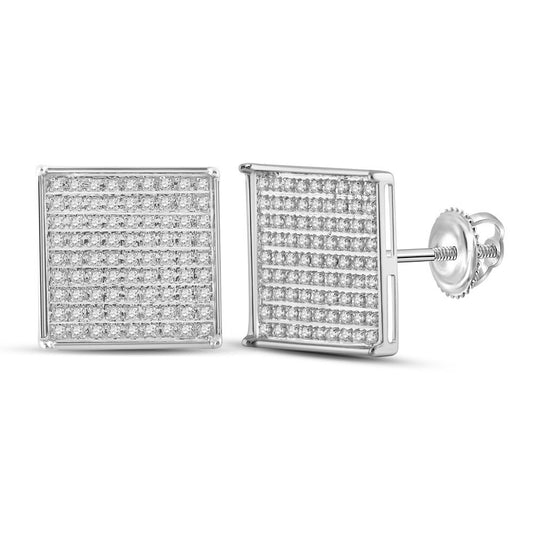14K White Gold Womens Round Diamond Square Earrings 1/2 Cttw