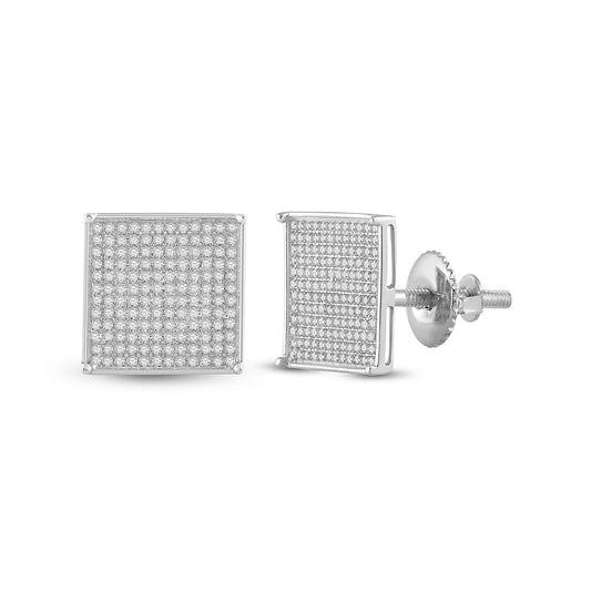 10K White Or Yellow Gold Womens Round Diamond Square Earrings