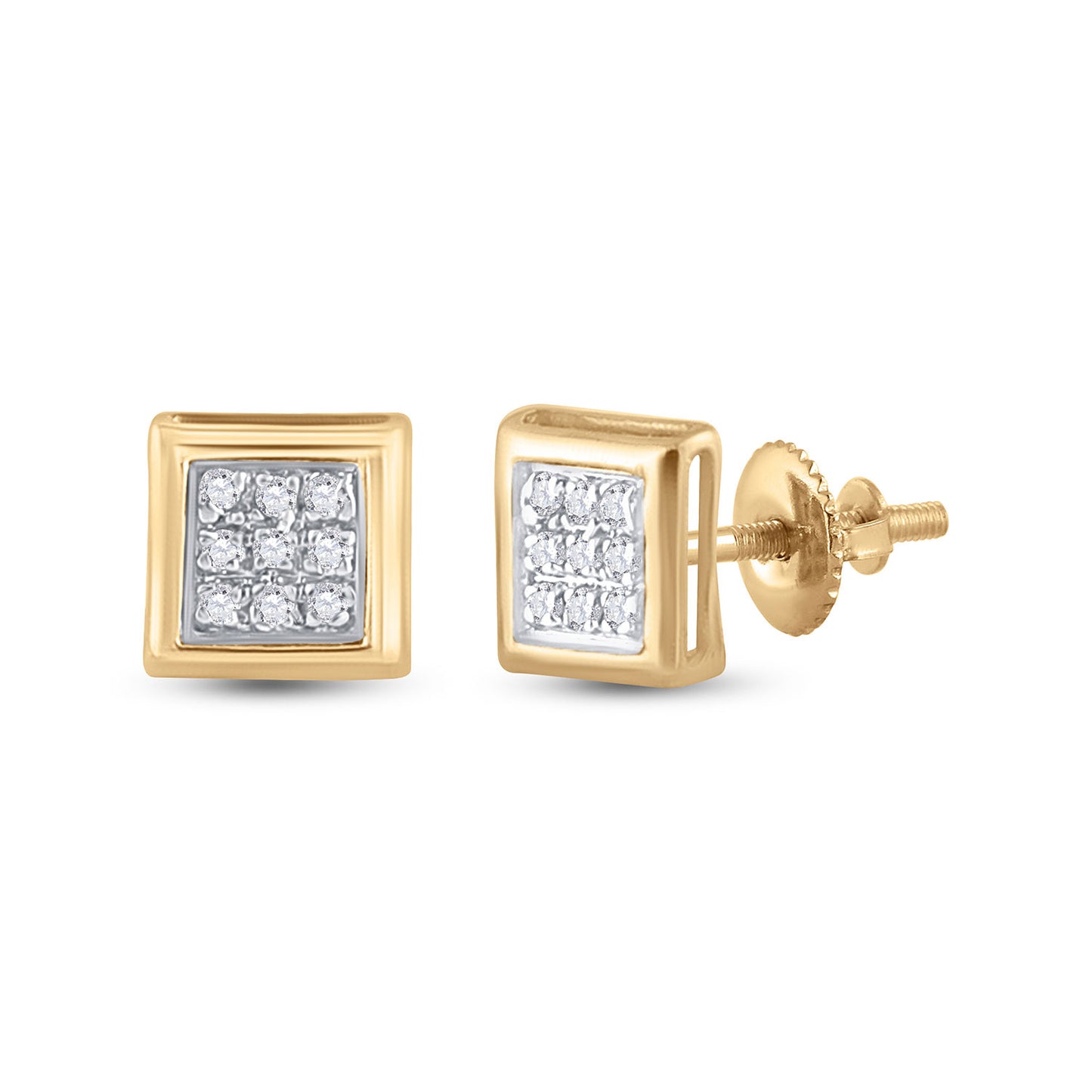 10K White Or Yellow Gold Womens Round Diamond Square Earrings