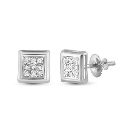 10K White Or Yellow Gold Womens Round Diamond Square Earrings