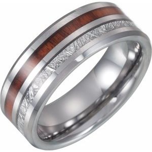 Tungsten Band with Imitation Meteorite & Acacia Wood Inlay