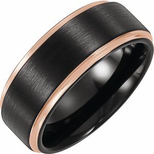 18K Rose Gold PVD and Black PVD Tungsten Flat Grooved Band