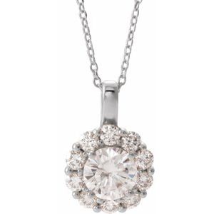 14K White Gold Round 6.5Mm G-H I1 Lab-Grown Moissanite And 5/8 Ctw Natural Diamond Necklace, Length: 18 In