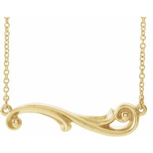 14K Yellow Gold 27.6 X 6.2 Mm 18 In Polished Sculptural Freeform Bar Necklace
