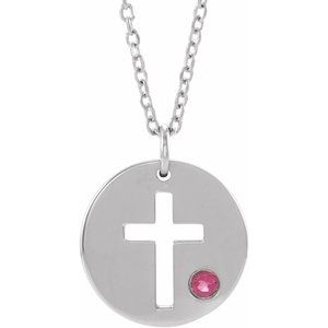 14K White Gold Round 2 Mm  Pierced Cross Disc Necklace, Length: 18 In