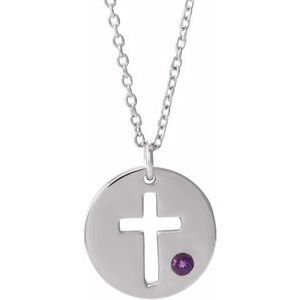 14K White Gold Round 2 Mm  Pierced Cross Disc Necklace, Length: 18 In