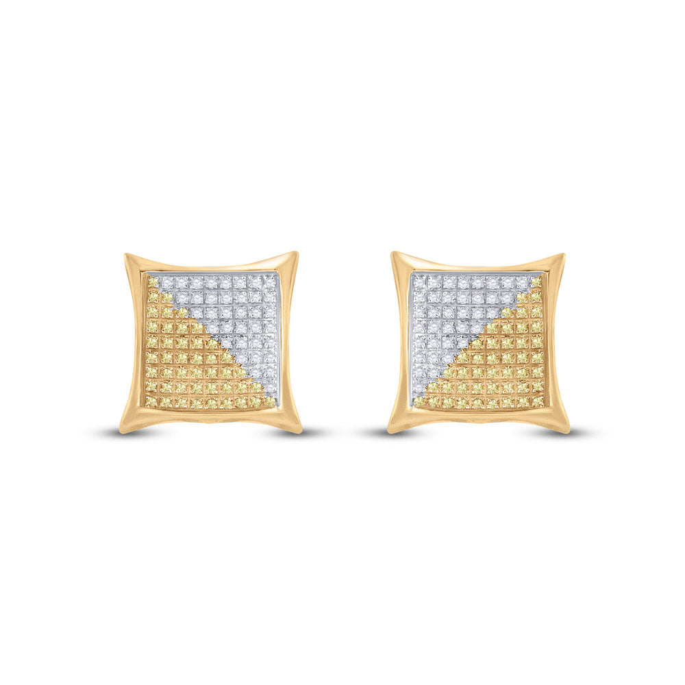 10K Yellow Gold Round Yellow Color Enhanced Diamond Kite Square Earrings 1/2 Cttw, Length: 0.51 In, Width: 0.51 In