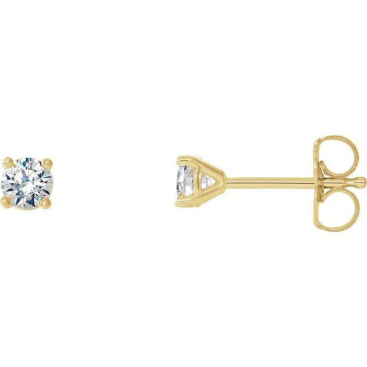14K Yellow Or White Gold Round Si1-Si2, G-H Friction Polished Lab-Grown Diamond 4-Prong Stud Earrings