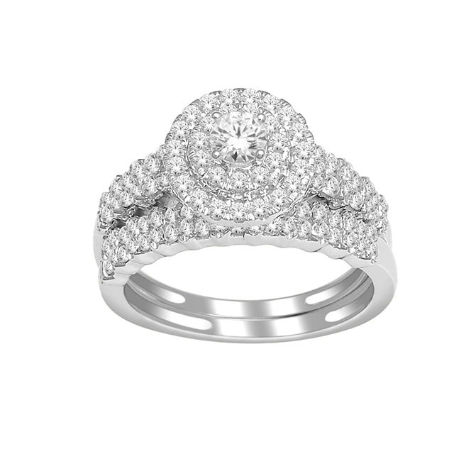 14K White Gold 1.00 CT Round Diamonds Bridal Set