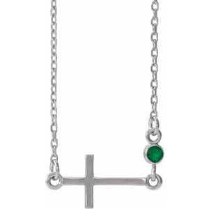 14K White Gold Round 2 Mm  May Sideways Cross Adjustable Necklace, Length: 18 In