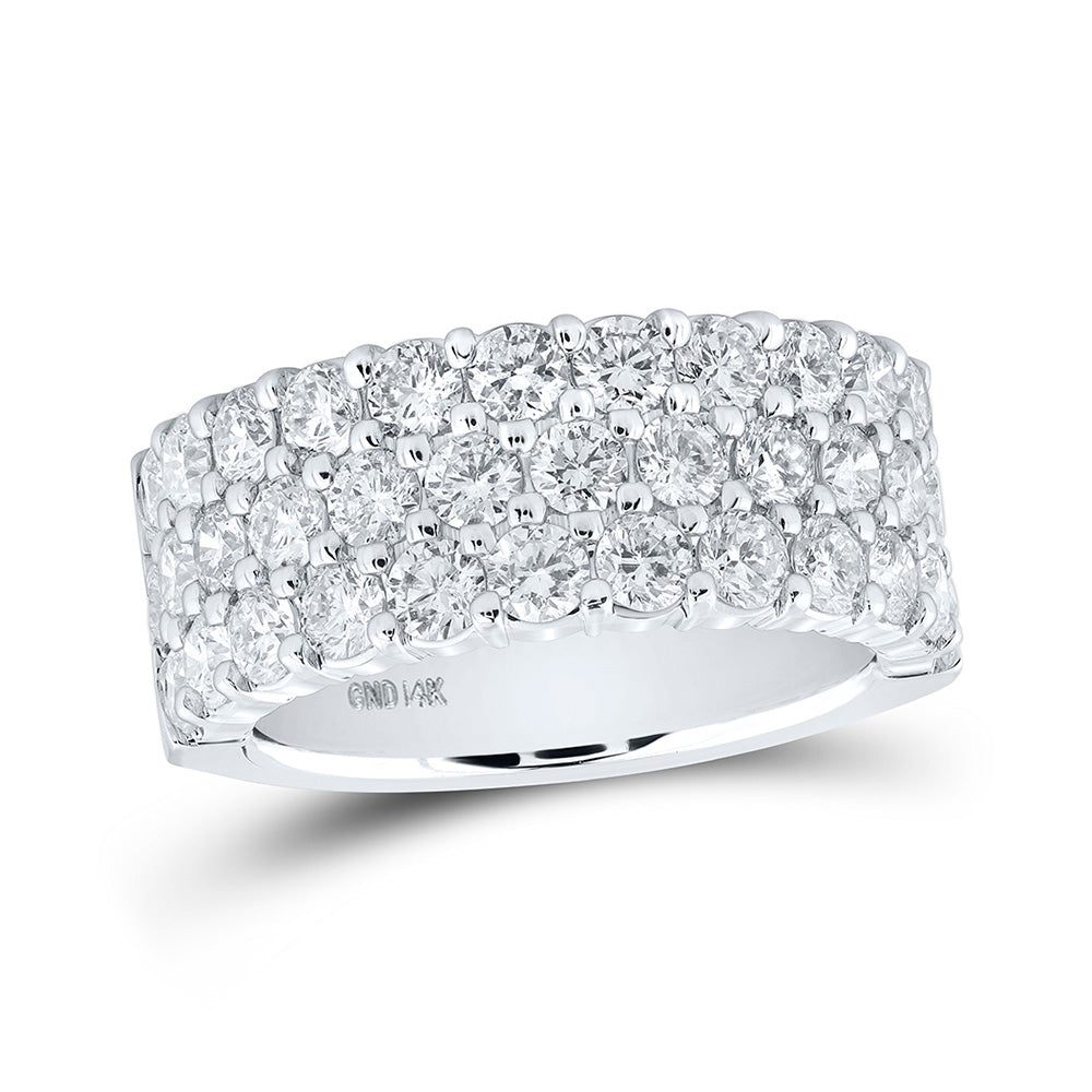 14K White Gold Womens Round Pave-set Diamond Triple Row Wedding Band 2 Cttw, Womens Size: 5-10