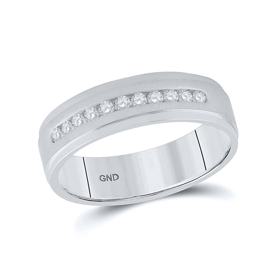 14K White Gold Mens Round Diamond Single Row Wedding Band Ring 1/4 Cttw, Mens Size: 7-13
