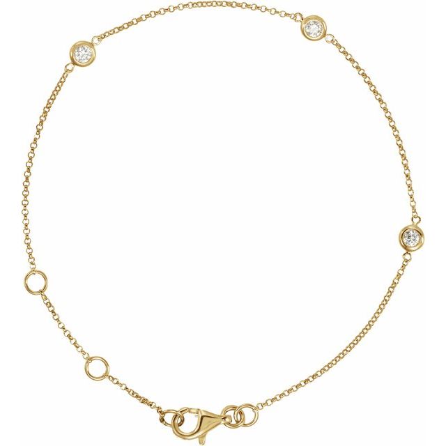 14K Yellow Or White Or Rose Gold Round 2.3Mm I1, G-I 5 1/2-7 In Polished 1/6 Ctw Natural Diamond Bezel-Set 3-Station Bracelet