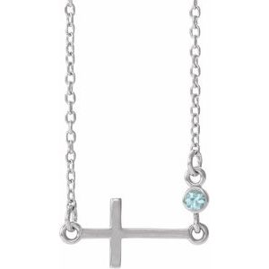 Sterling Silver Round 2 Mm  December Sideways Cross Adjustable Necklace, Length: 18 In