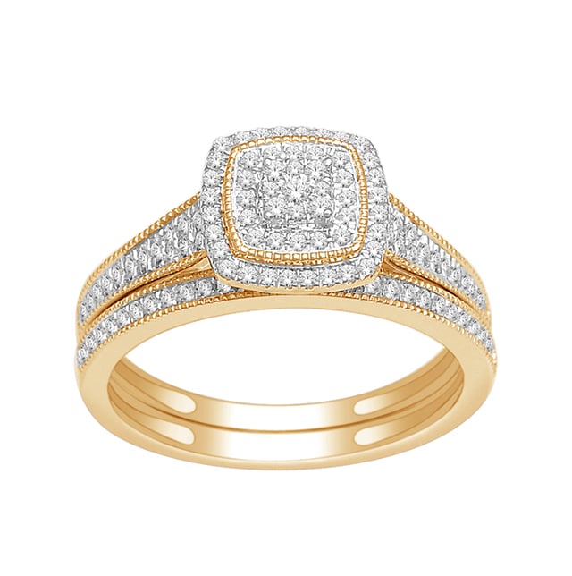 14K Yellow Gold 0.33 Cttw Round Diamonds Bridal Set