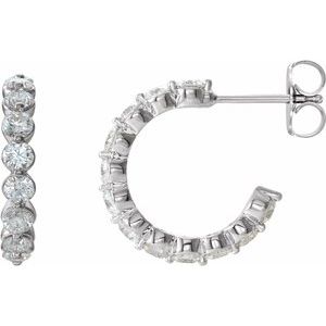 14K White Gold Pair Round Shape 2.5 Mm Lab-Grown Moissanite Huggie Earrings, Length: 16.5 Mm, Thickness: 2.8 Mm