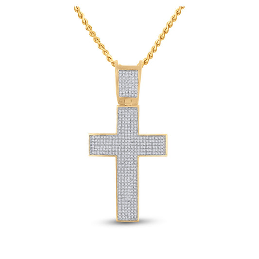 10K Yellow Gold Mens Round Diamond Cross Charm Pendant 1 Cttw, Length: 2.3 In, Width: 1.16 In