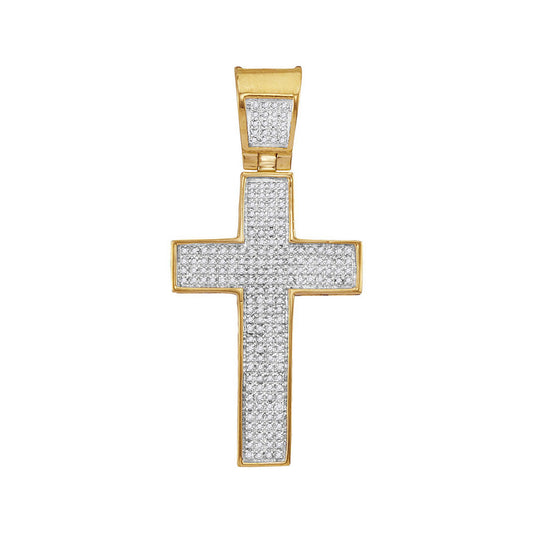 10K Yellow Gold Mens Round Diamond Cross Charm Pendant 1/2 Cttw, Length: 1.85 In, Width: 0.89 In