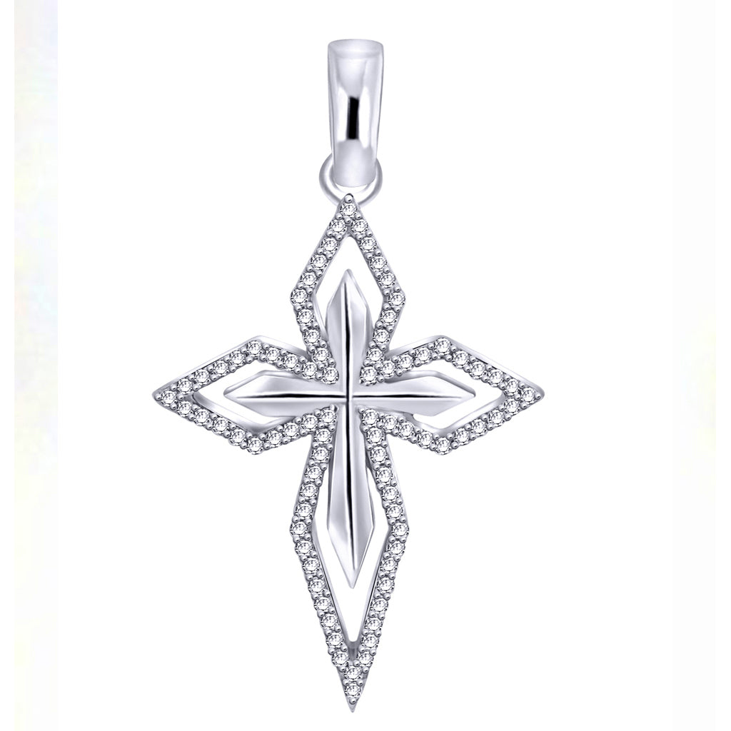 10K White Gold 0.20 Cttw Round Micro Pave Diamonds Ladies Pendant