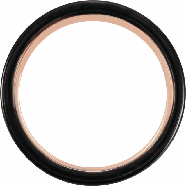 18K Rose Gold And Black PVD Tungsten 8 Mm Polished Grooved Comfort-Fit Band, Size 12.5