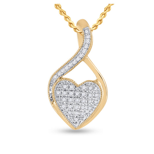 10K Yellow Gold Womens Round Diamond Heart Pendant 1/10 Cttw, Length: 0.88 In, Width: 0.48 In