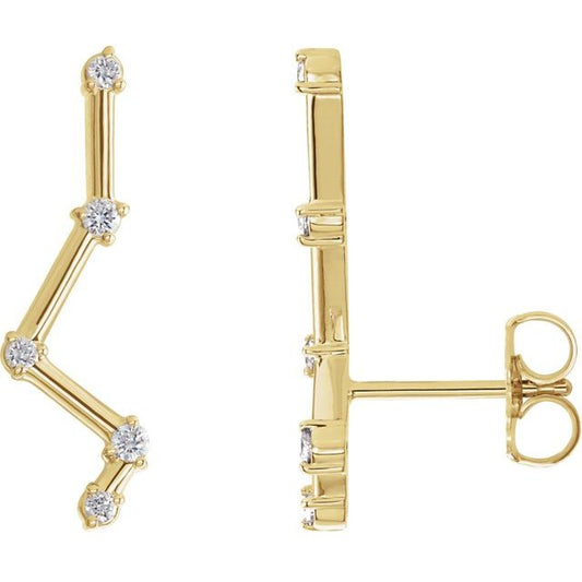 14K Yellow Or Rose Gold Round Friction Back Polished 1/10 Ctw Natural Diamond Constellation Ear Climbers