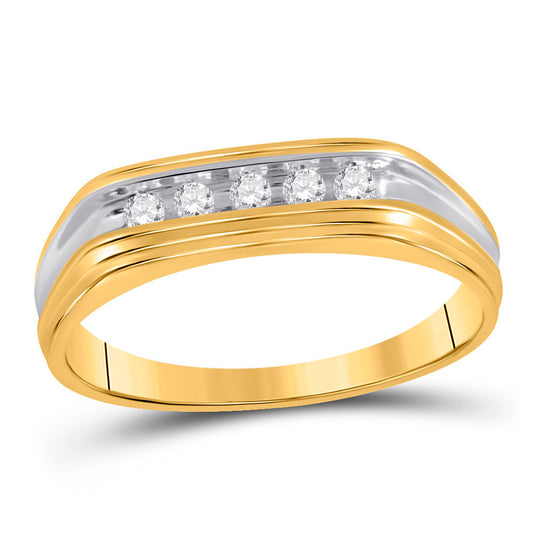 10K Two-tone Gold Mens Round Diamond Wedding Band Ring 1/8 Cttw, Mens Size: 7-13