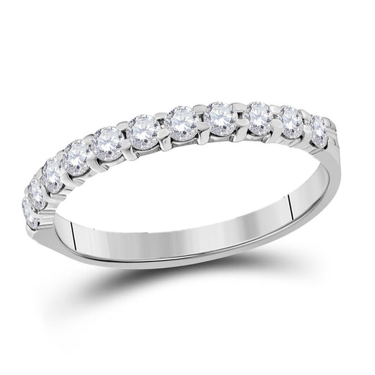 14K White Gold Womens Round Diamond Single Row Wedding Band 1/2 Cttw, Womens Size: 5-10