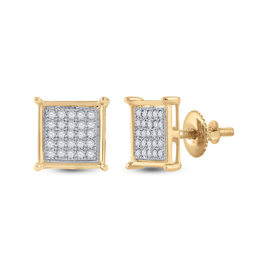 10K Yellow Gold Womens Round Diamond Square Earrings 1/6 Cttw