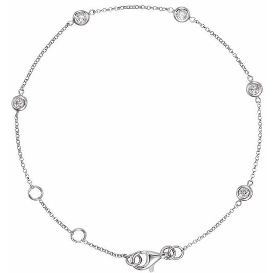 14K Yellow Or White Gold Round 2.3Mm :: 1/4 Ctw I1, G-I 5 1/2-7 In Polished 1/4 Ctw Natural Diamond 5-Station Bracelet