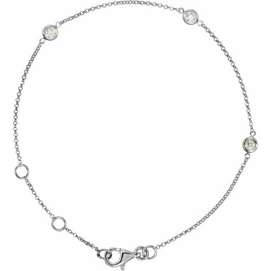 14K Yellow Or White Or Rose Gold Round 2.3Mm I1, G-I 5 1/2-7 In Polished 1/6 Ctw Natural Diamond Bezel-Set 3-Station Bracelet