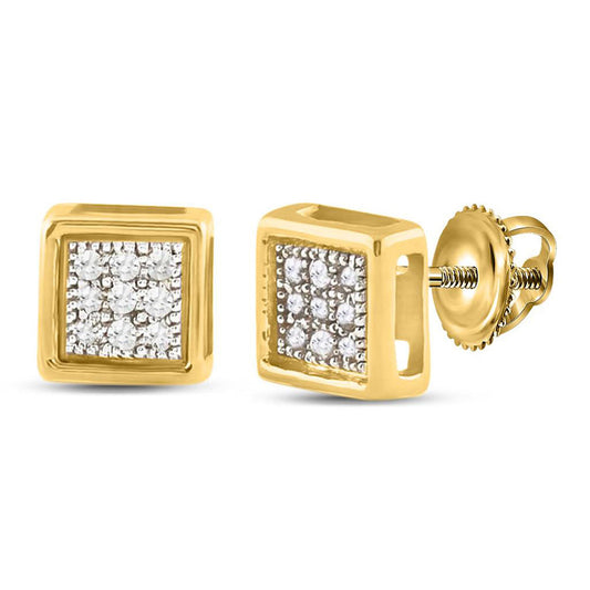 10K Yellow Gold Womens Round Diamond Square Earrings 1/20 Cttw