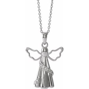 10K White Gold Round .9Mm Gh I1-I2 .03 Ctw Diamond Angel Ash Holder Necklace, Length: 18 In
