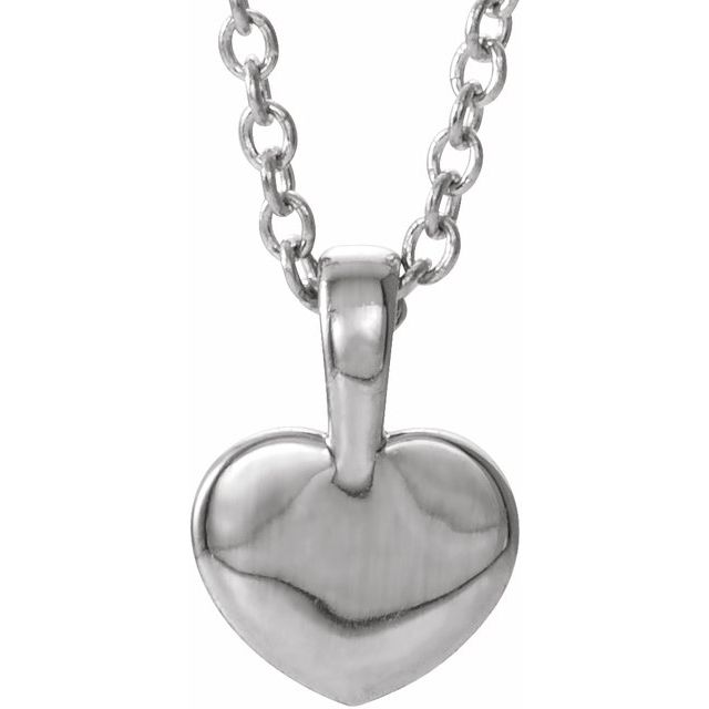 Sterling Silver Round 1.3Mm I1, G-H 16 In Polished .01 Ct Natural Diamond Youth Heart Necklace