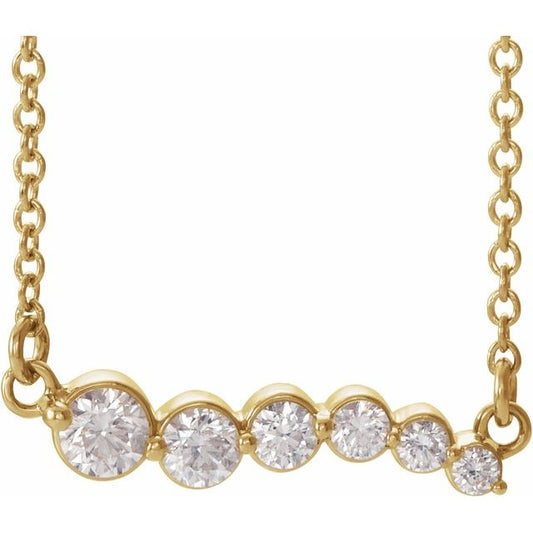 14K Yellow Gold 17.4 X 3.8 Mm 18 In Polished 1/4 Ctw Natural Diamond Curvy Graduated Necklace